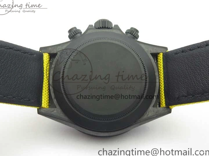 0102 Supportive Daytona DIW Carbon Case and Bezel Black Yellow Dial on Yellow Nylon Strap A 3220